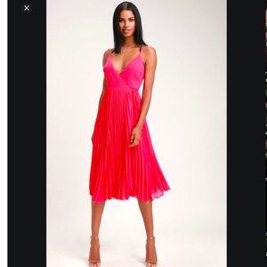 Take it From Me Fuchsia Pleated Wrap Midi Dress